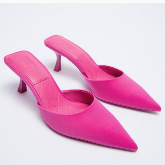 Zara Shoes - Zara Hot Pink Pointed Toe Heeled Mules